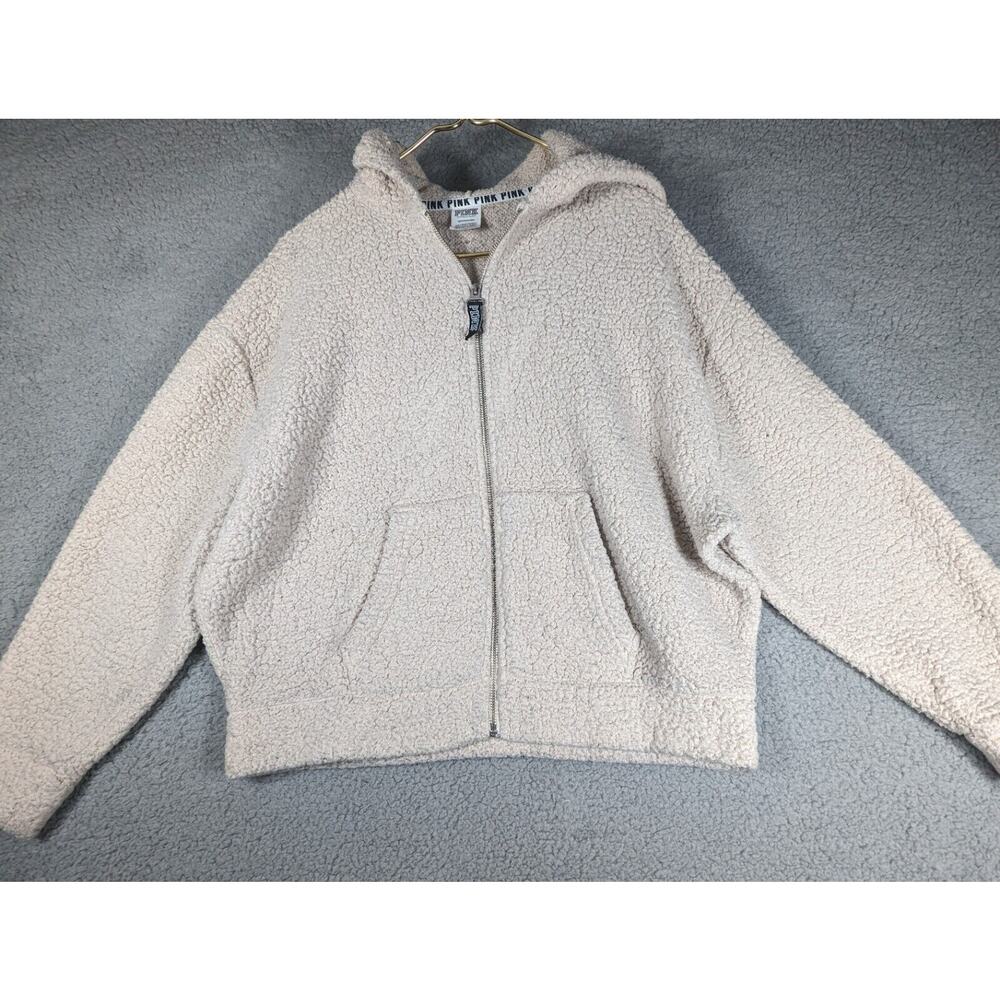 Pink Hoodie Womens Size S Off White Long Sleeve Full Zip Hoodie Fleece-like